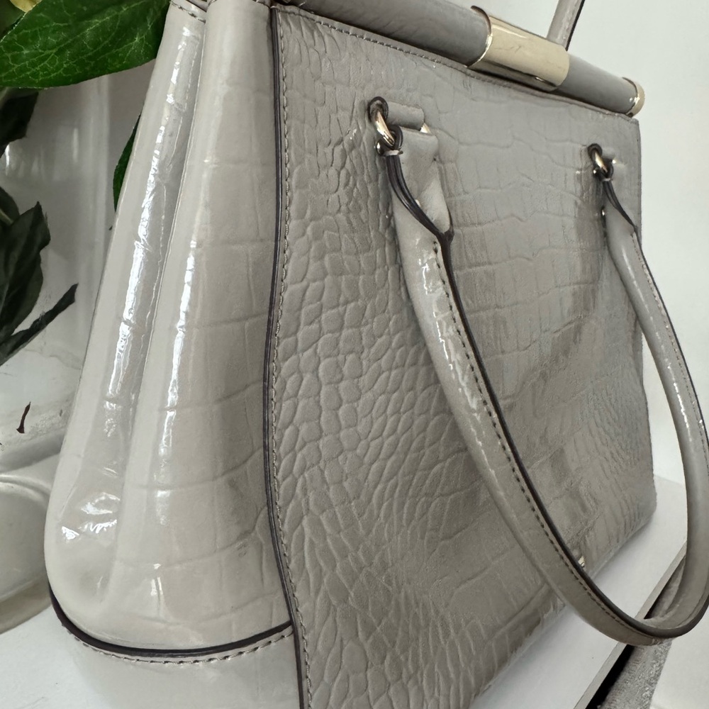 Kate Spade Gray Croc-Embossed Satchel Tote – Gold Bar Frame - Picture 6 of 11